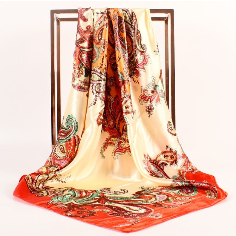 Fashion women's autumn and winter new large cashew flower large square scarf silk scarf, printed fashion headscarf