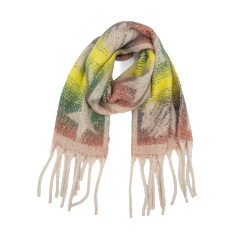 2025 new European and American autumn and winter circle yarn imitation mohair jacquard star fringed scarf