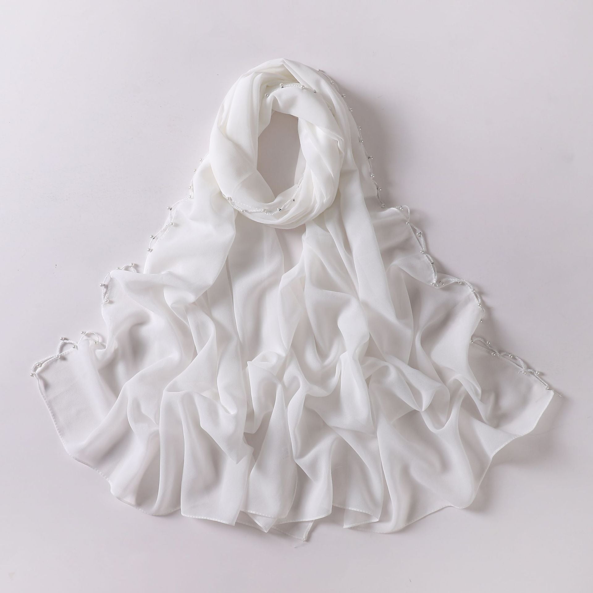Pearl chiffon unique craftsmanship wavy edge bead scarf women's yarn scarf middle east headscarf malay bag headscarf