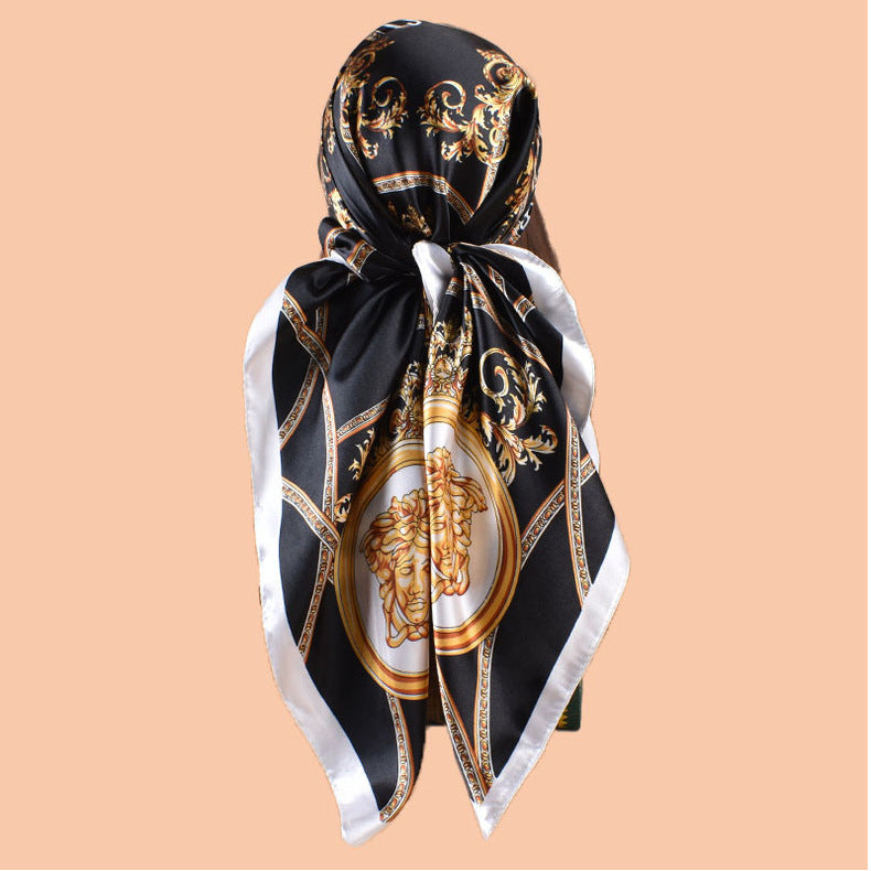 New 90 satin retro lion trophy printed square scarf with sunscreen bag head silk scarf decorative scarf