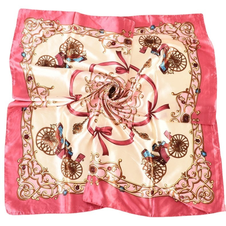 European and American spring new retro carriage simulation silk satin printed silk scarf, fashionable women's scarf