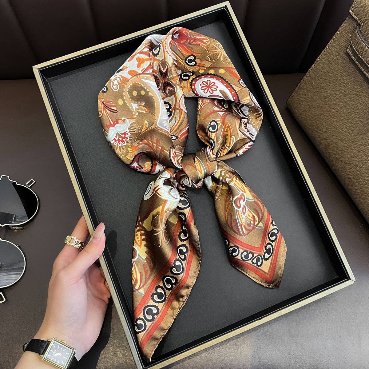 Small Square Scarf Imitation Silk Scarf Headscarf Women's Spring and Summer Scarf Printed Neck Protection Scarf Professional Scarf