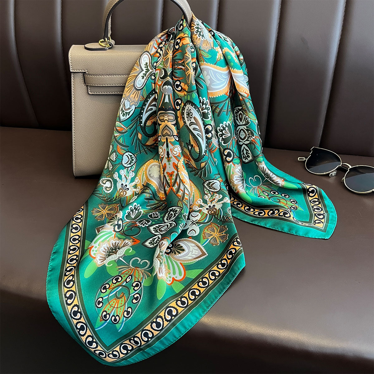 Small Square Scarf Imitation Silk Scarf Headscarf Women's Spring and Summer Scarf Printed Neck Protection Scarf Professional Scarf