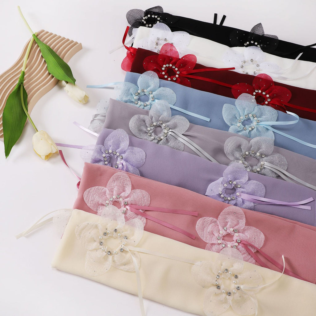 New Pearl Chiffon Handmade Sticky Flower Bead Nailed Drill Long Towel Yarn Middle East Malay Headscarf