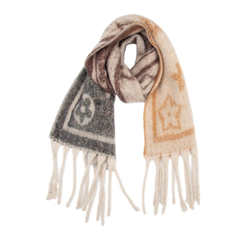 2025 new European, American autumn and winter circle yarn jacquard little star fringed scarf