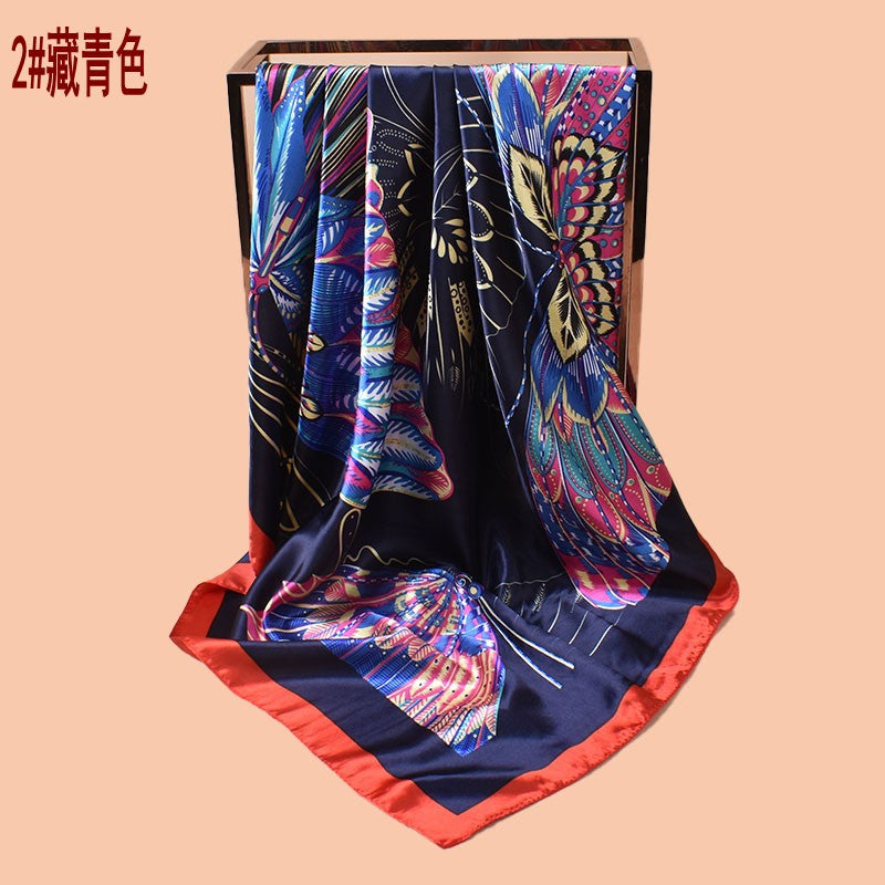 2025 new 90-color simple and elegant butterfly printing square scarf with sunscreen, silk scarf decoration, scarf