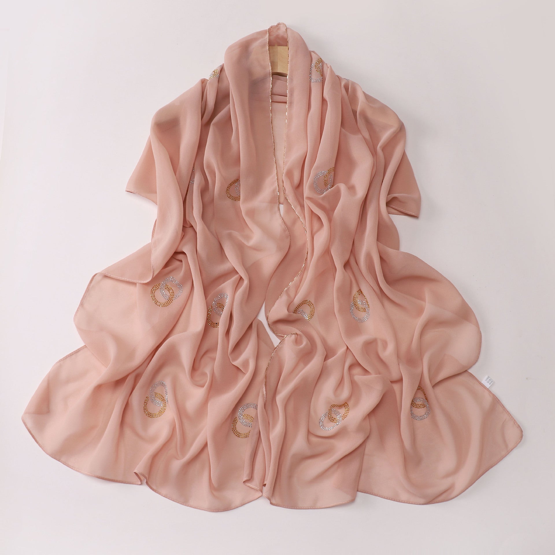 New Pearl Chiffon Long Edge Metal Chain Double Ring Hot Diamond Long Towel Yarn Middle East Head Towel