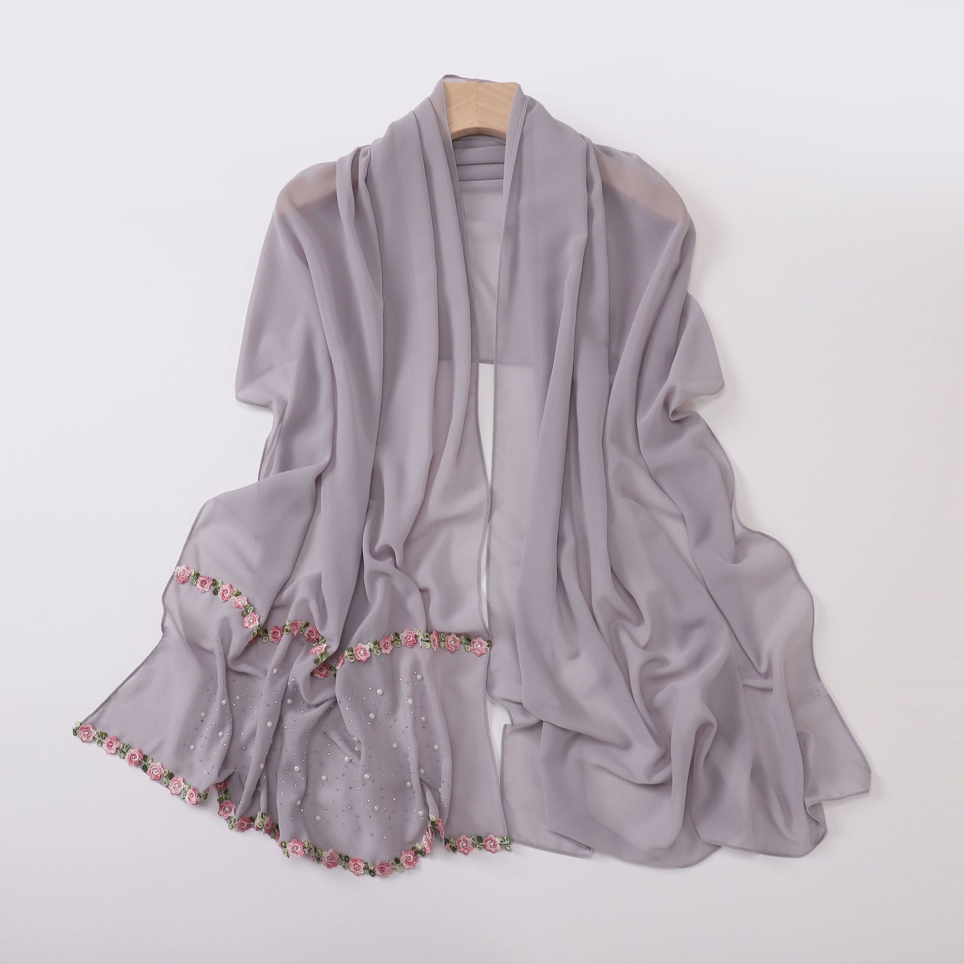 New ceramic hot diamond pearl chiffon scarf pastoral lace yarn scarf Middle East and Africa headscarf