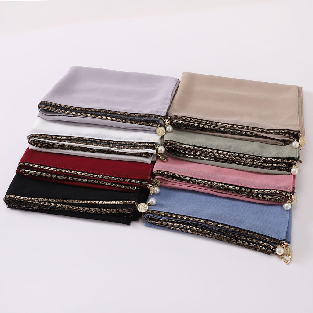 New Pearl Chiffon Gold Metal Chain Scarf  Middle East Africa Malaysia Headscarf