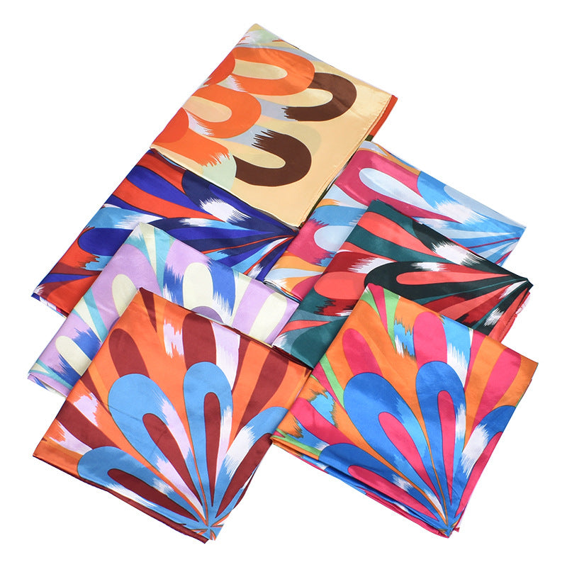 Autumn new fashionable and elegant flower satin large square scarf silk scarf fashion imitation silk scarf