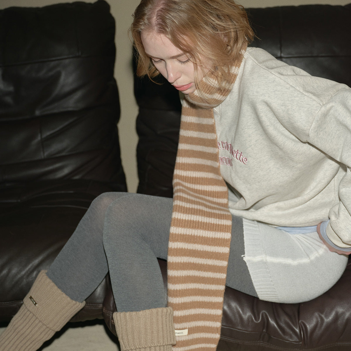 Selected Australian 100% pure wool scarf women's winter bai with soft atmosphere striped scarf Korean version