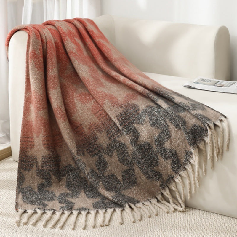 Blanket new European and American autumn and winter imitation mohair thickened large shawl jacquard star blanket
