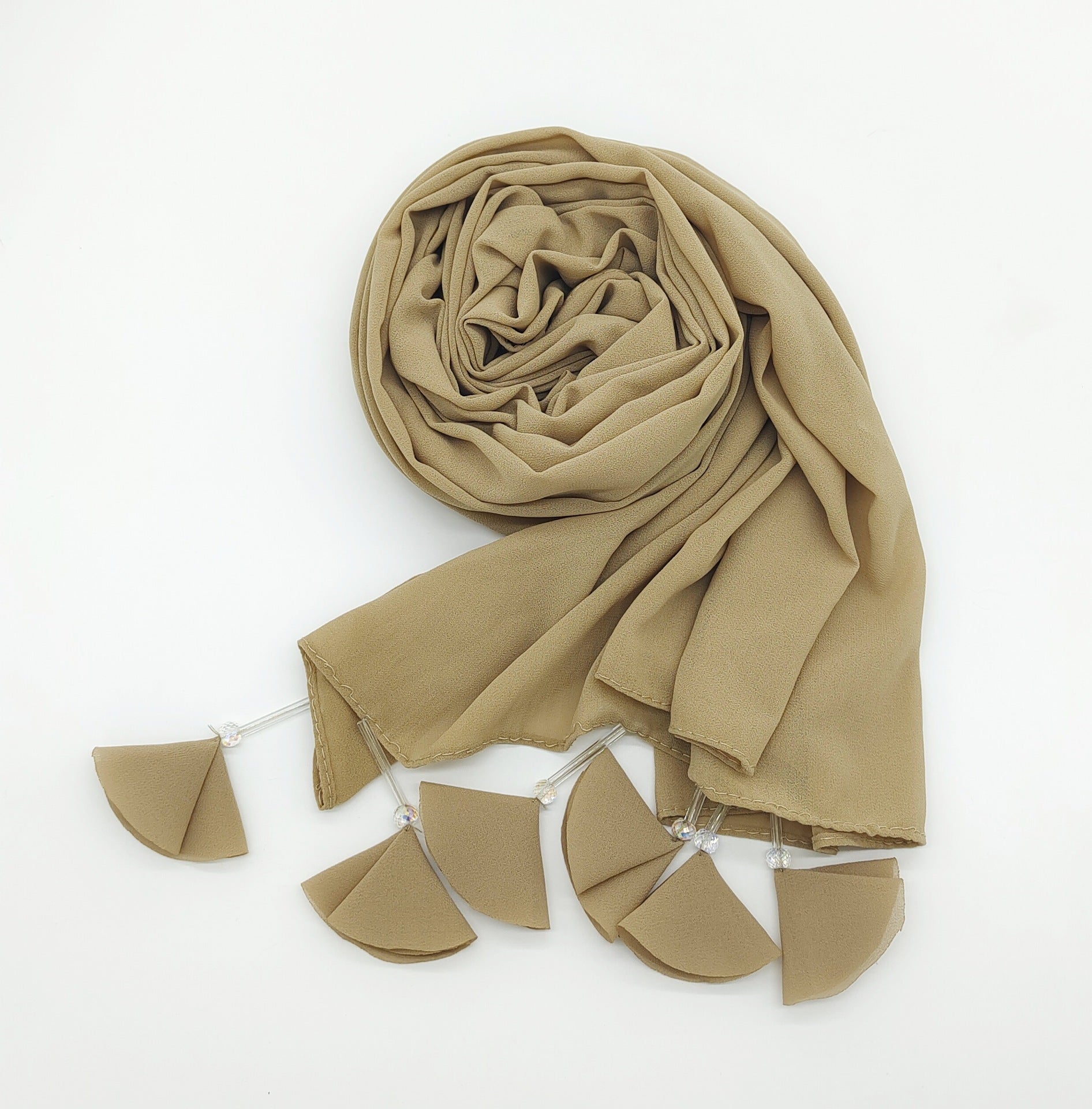 New crystal flower fringed pearl chiffon long towel women's hijab malaysia Indonesian Headscarf