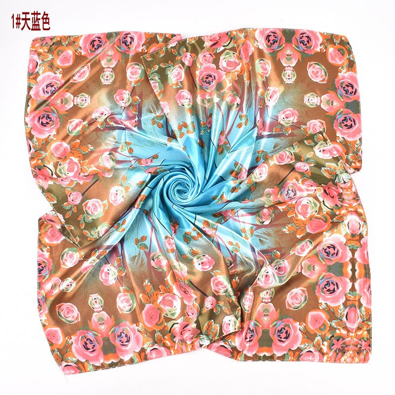 Autumn and winter new 90 high-end rose square scarf versatile retro printing women's 90-color diced imitation silk