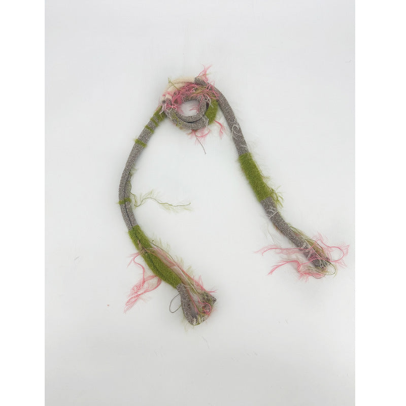 Niche broken retro mixed color hanging beard bright silk scarf scarf female slender shape dark wind JK fringed scarf