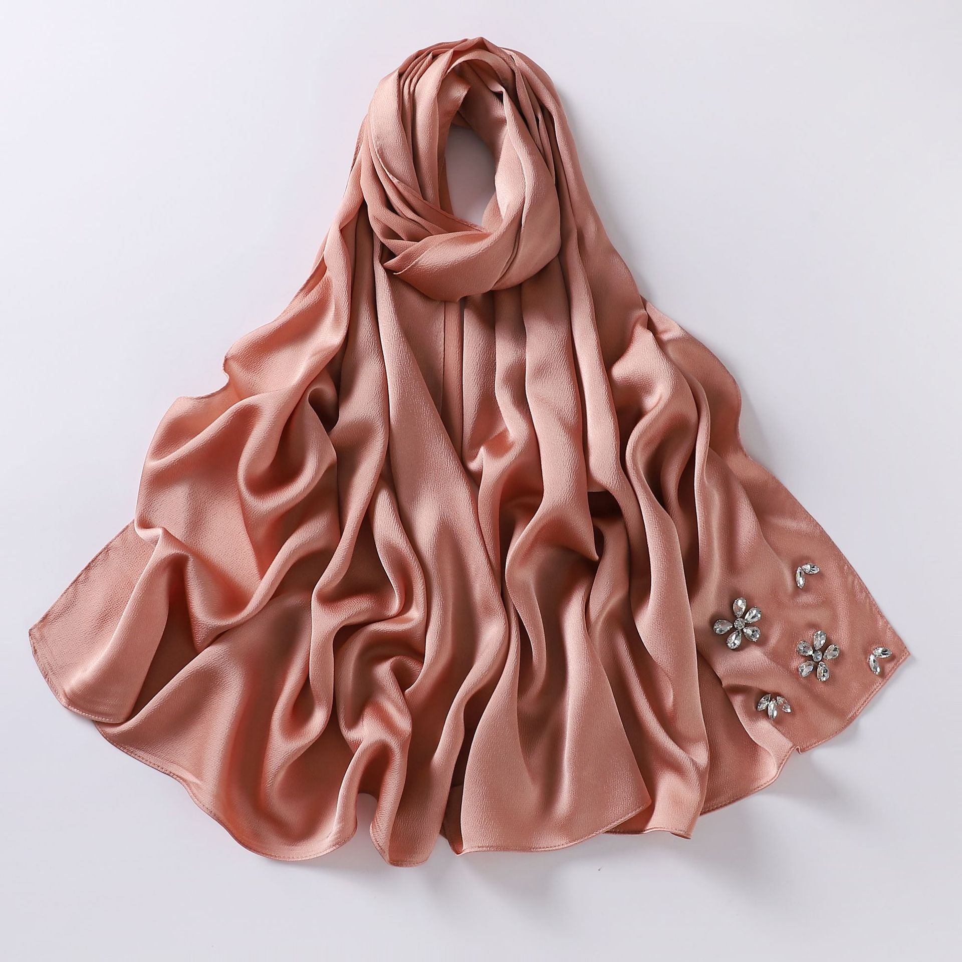 Simulation silk bubble chiffon handmade diamond-encrusted scarf gauze malay headscarf headscarf hijab