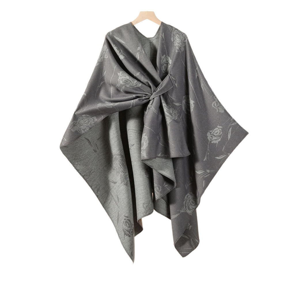 Ladies French Romantic Rose Split Shawl Cloak Multifunctional Side Straps Outside with Warm Cardigan New