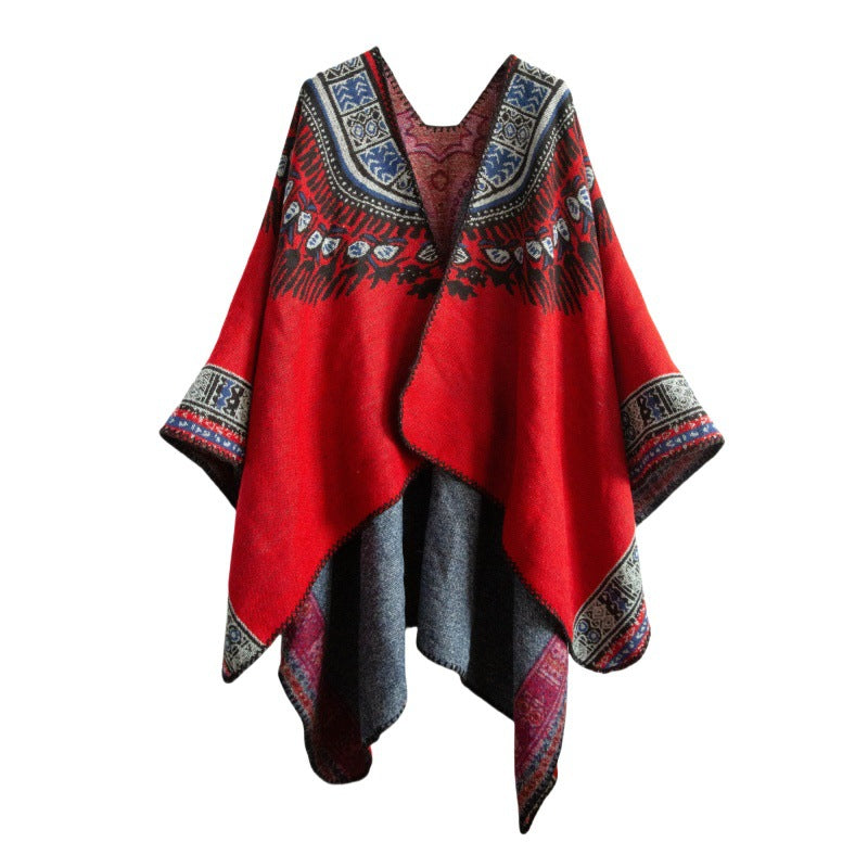Europe, America, autumn and winter 2025 new women's imitation cashmere ethnic style jacquard red shawl