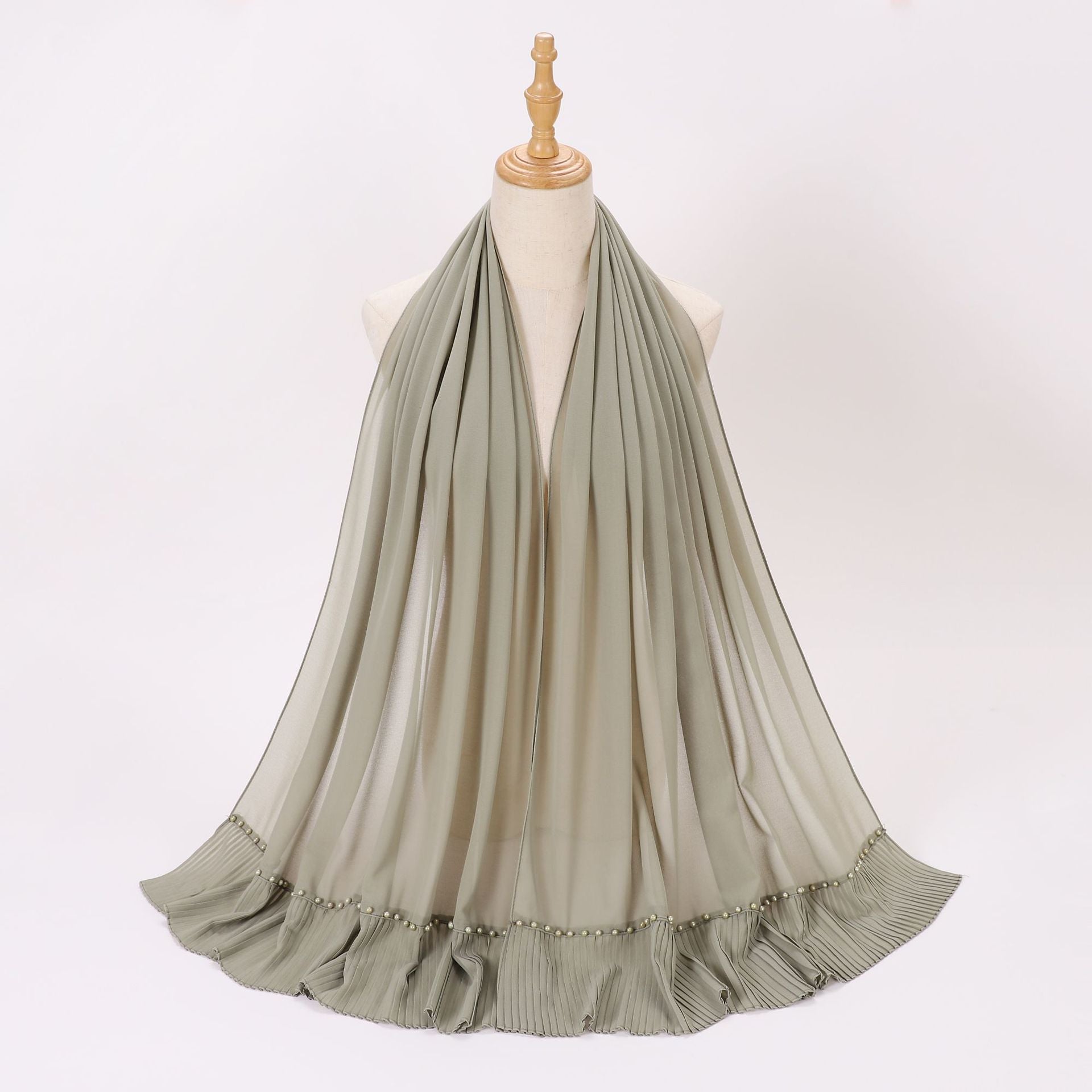 New pearl chiffon pleated beaded scarf gauze malay headscarf middle east Africa hijab