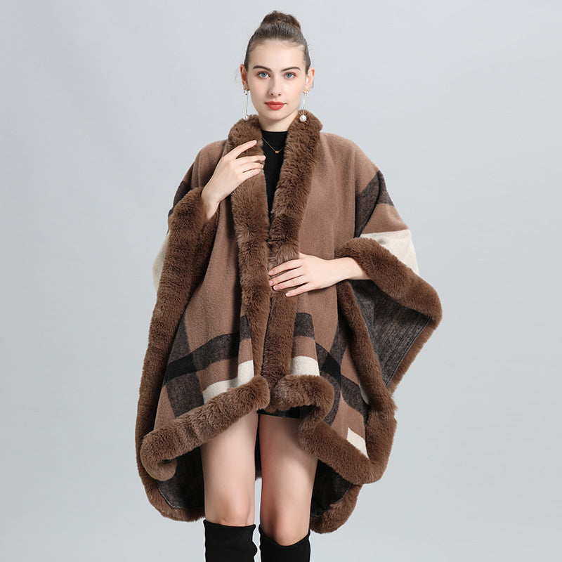 European and American autumn and winter new temperament plaid fur collar shawl cape scarf shawl fur shawl 0968 #
