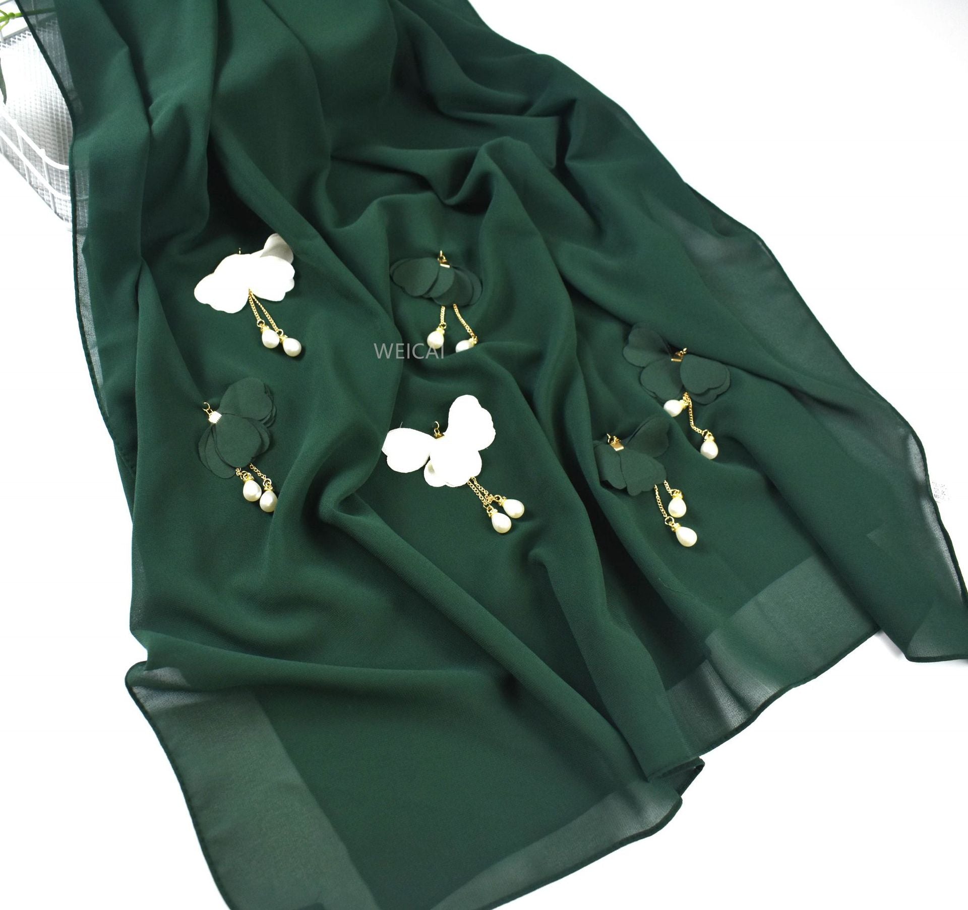 Spring and summer new pearl chiffon scarf women's hijab flower pearl yarn Middle East Malay headscarf