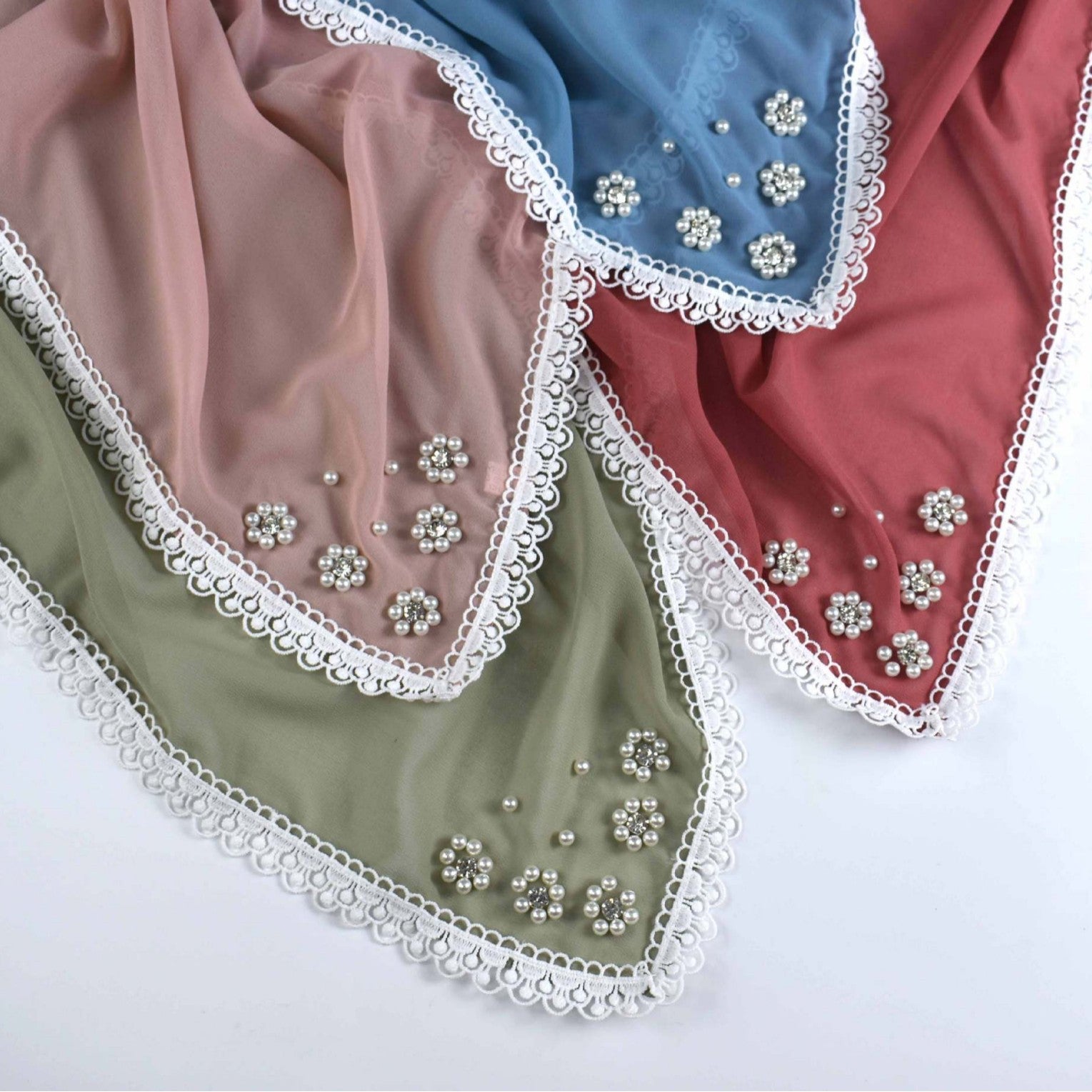 Monochrome pearl chiffon square scarf ins small flower silk scarf Middle East Africa hijab