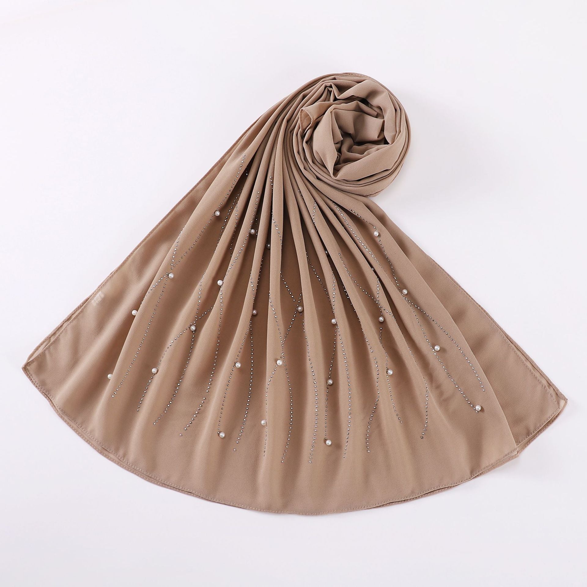 New 75D pearl chiffon long scarf single head hot diamond bead scarf gauze Middle East and Africa headscarf hijab