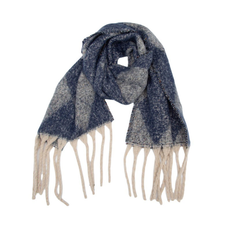 2025 new European, American autumn and winter circle yarn jacquard rhombus fringed scarf