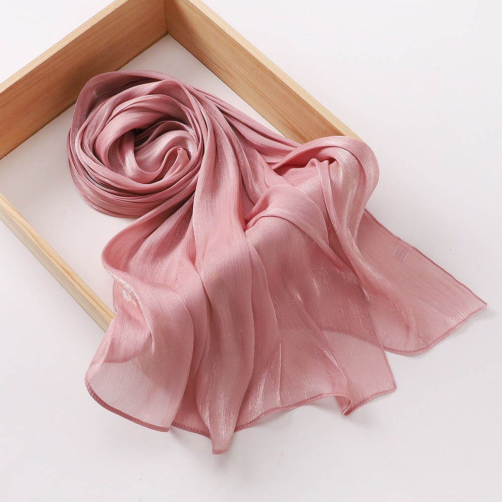 Breathable and Cool Island Satin Smooth Crepe Long Towel Malaysia Bright Silk Scarf Head Scarf