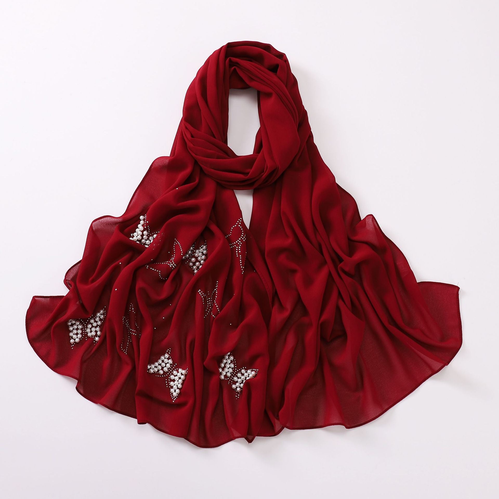 New monochrome chiffon hot diamond beads butterfly scarf gauze malay headscarf middle east Africa hijab
