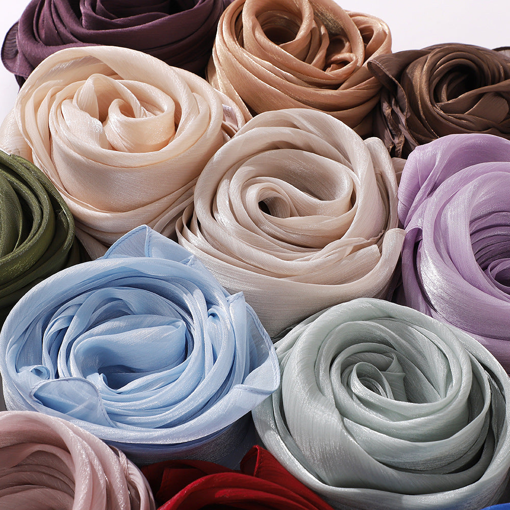 Breathable and Cool Island Satin Smooth Crepe Long Towel Malaysia Bright Silk Scarf Head Scarf