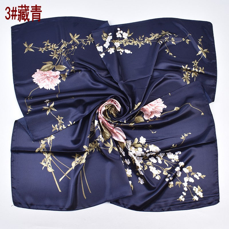 Summer new French elegant peony bouquet pattern 90 satin large square scarf headscarf scarf