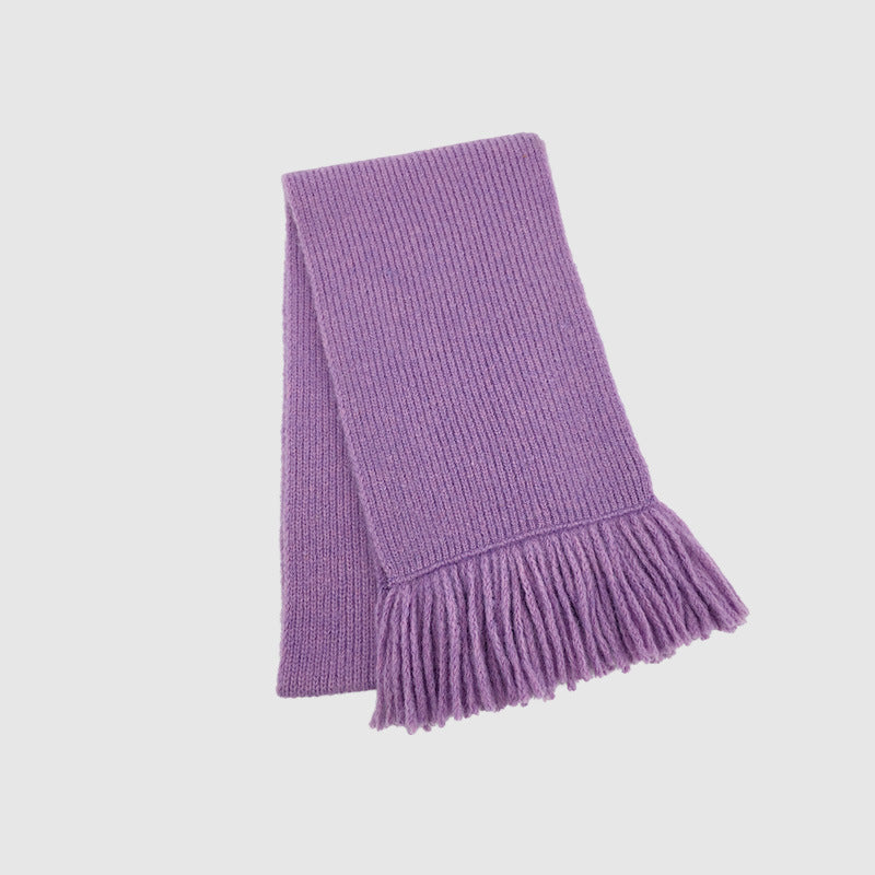 Korean designer hand-woven fringed 12-color solid-color knitted scarf women's winter atmosphere soft waxy scarf