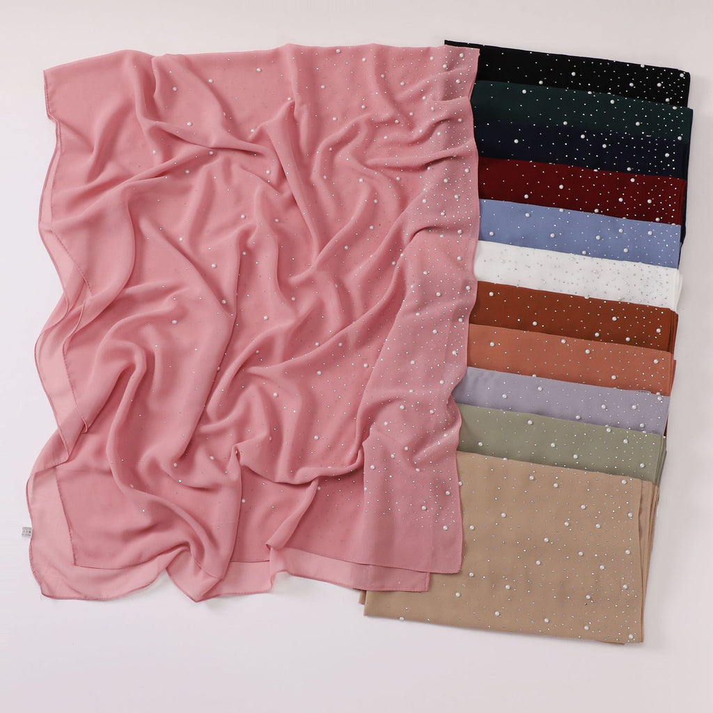 New Pearl Chiffon Ceramic Gypsy Star Diamond Long Towel Yarn Middle East Malay Head Towel hijab