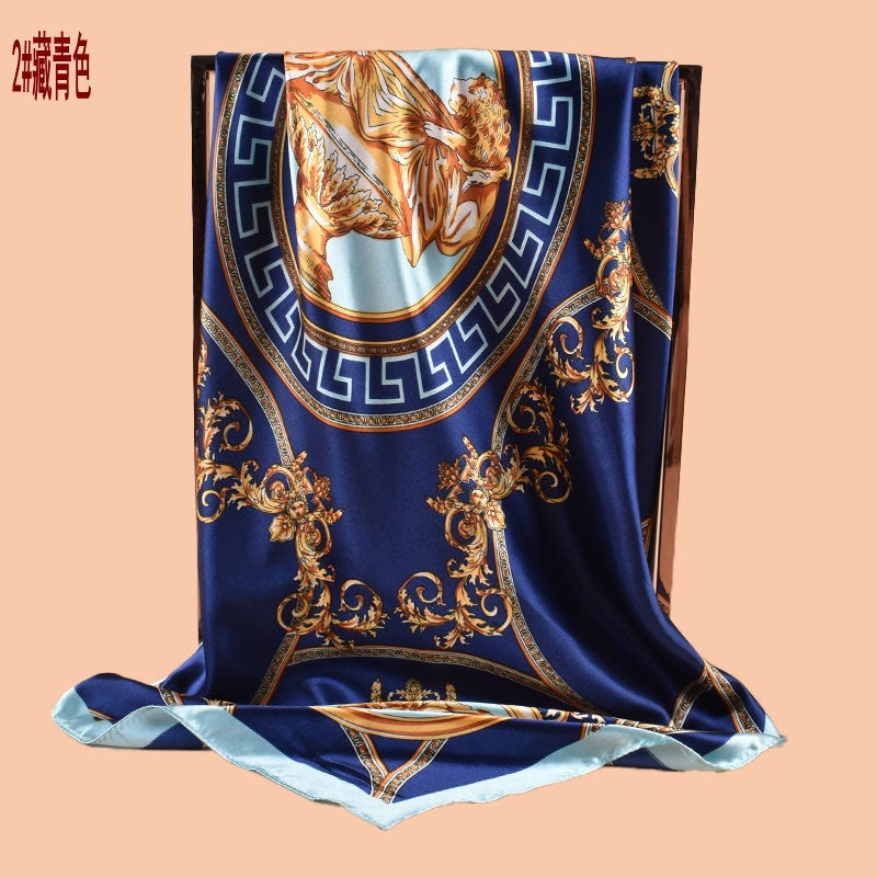 New 90 satin retro lion trophy printed square scarf with sunscreen bag head silk scarf decorative scarf