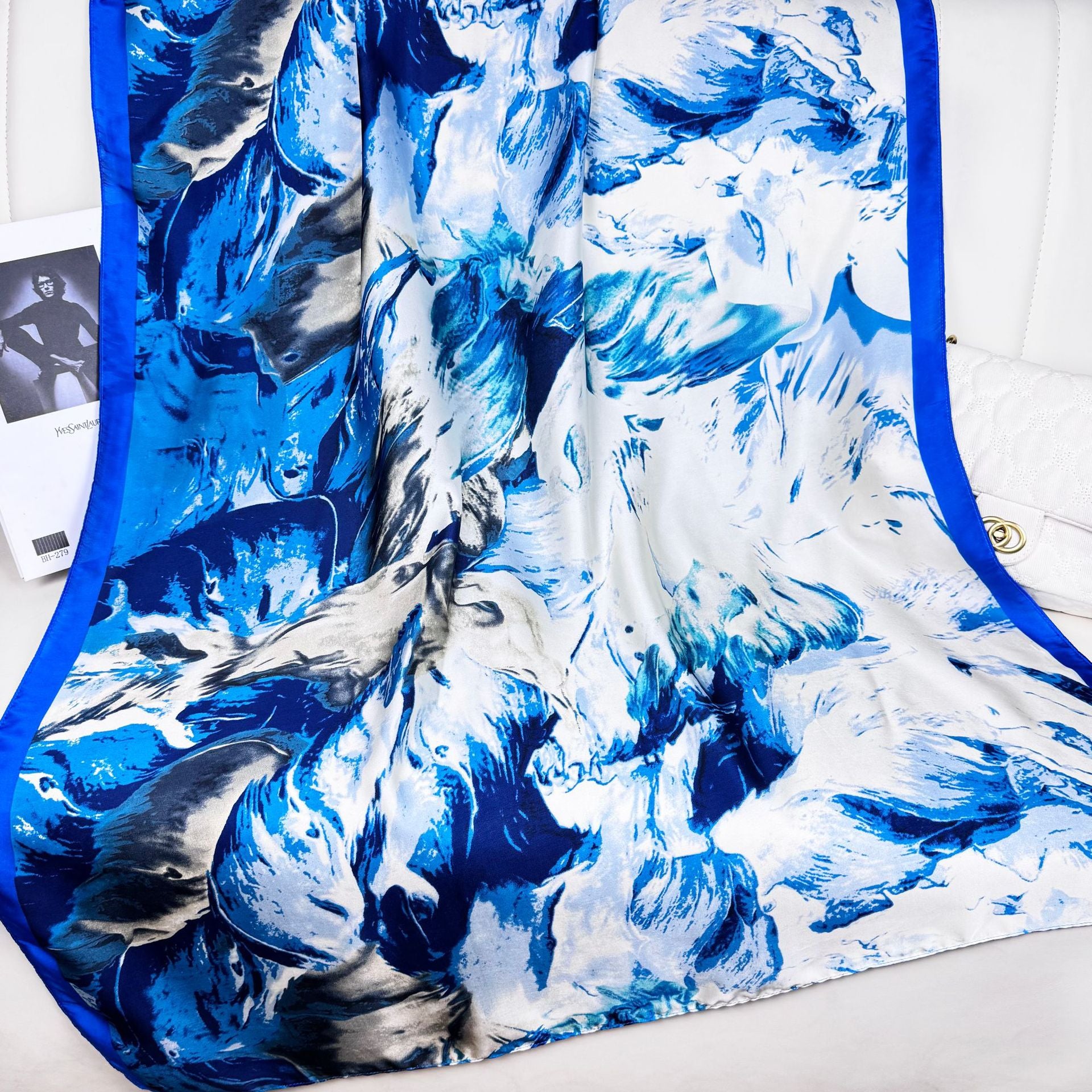 Simple and light luxury auspicious cloud pattern texture printing long silk scarf, simple and elegant temperament women's sun protection shawl scarf