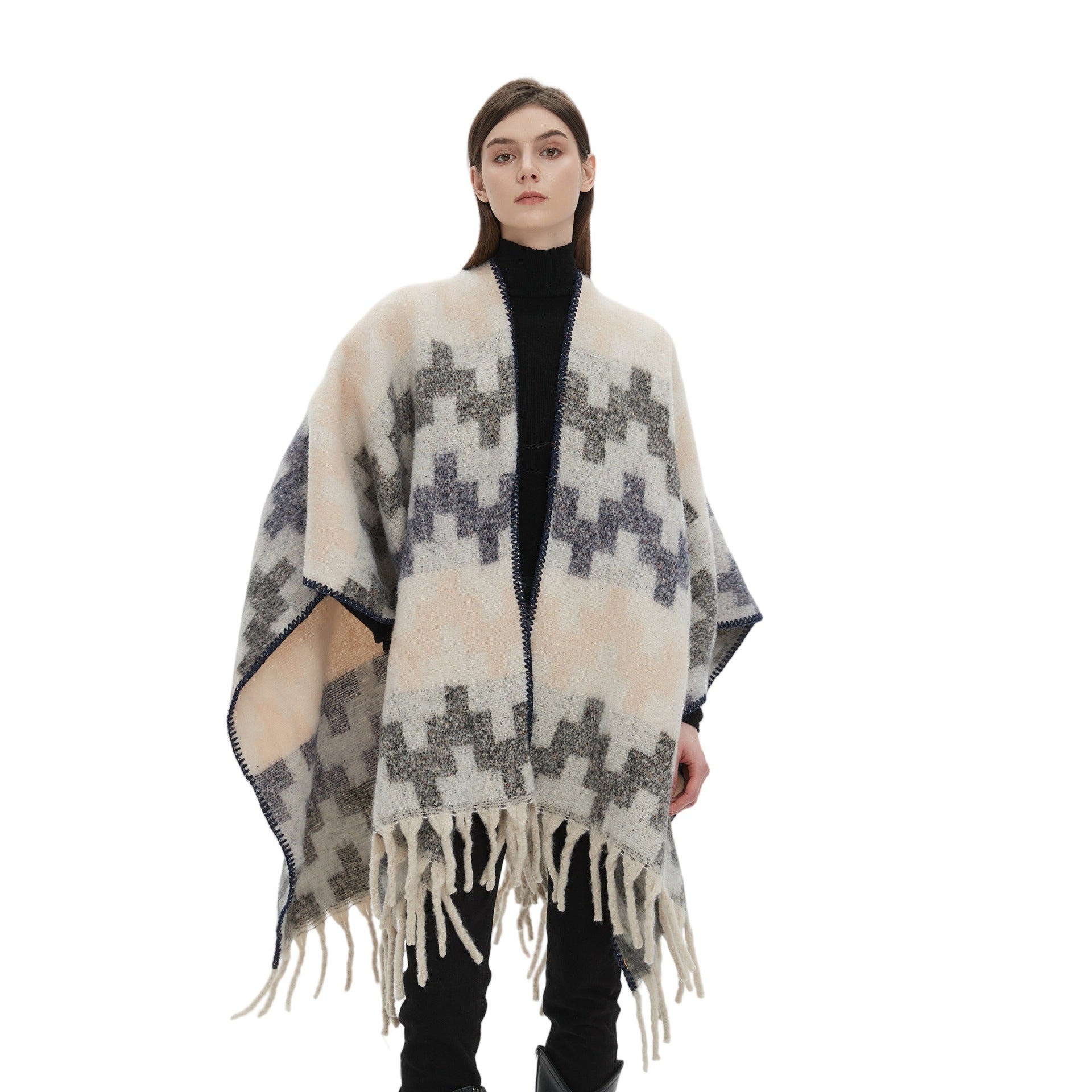 2025 new European and American autumn and winter circle yarn imitation mohair thickened jacquard Great Wall shawl