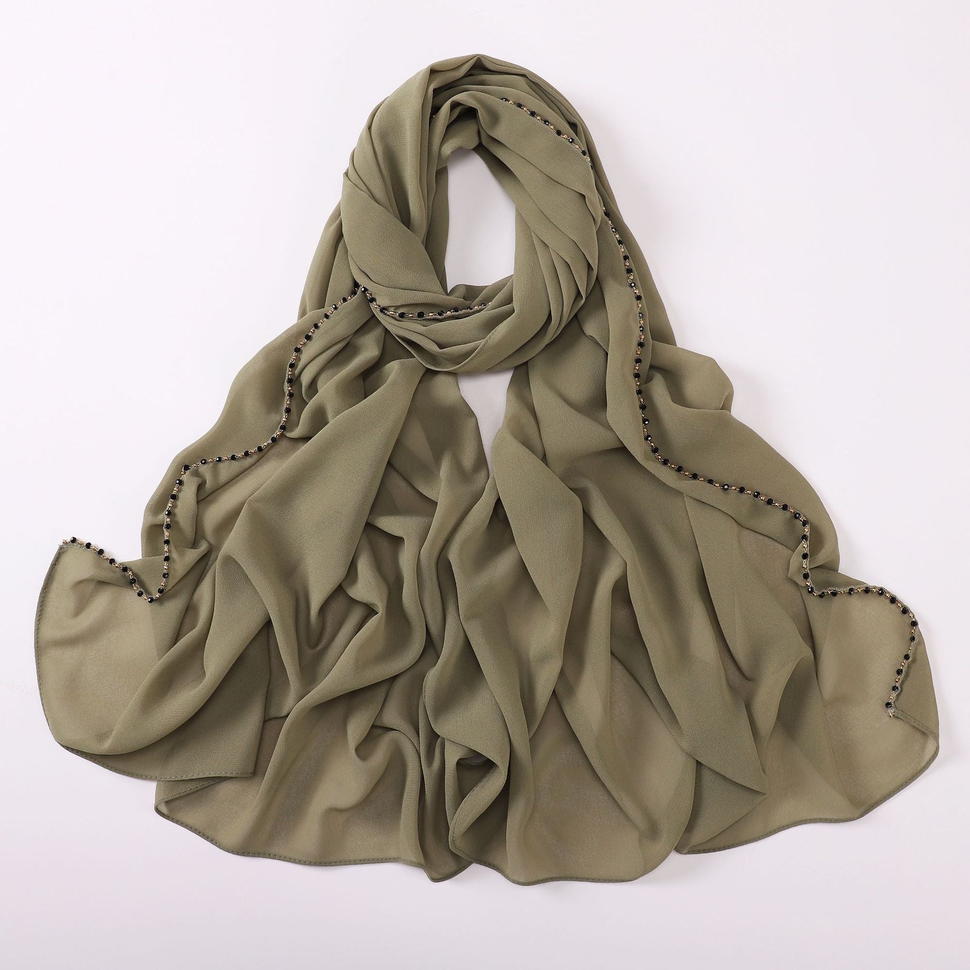 New copper chain, black crystal pearl chiffon scarf, yarn scarf, Middle East and Africa headscarf.