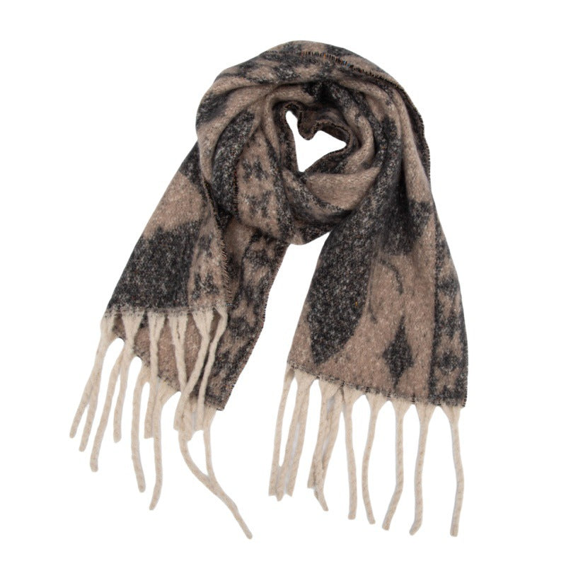 Scarf European, American autumn and winter thickened imitation mohair loop yarn butterfly jacquard scarf