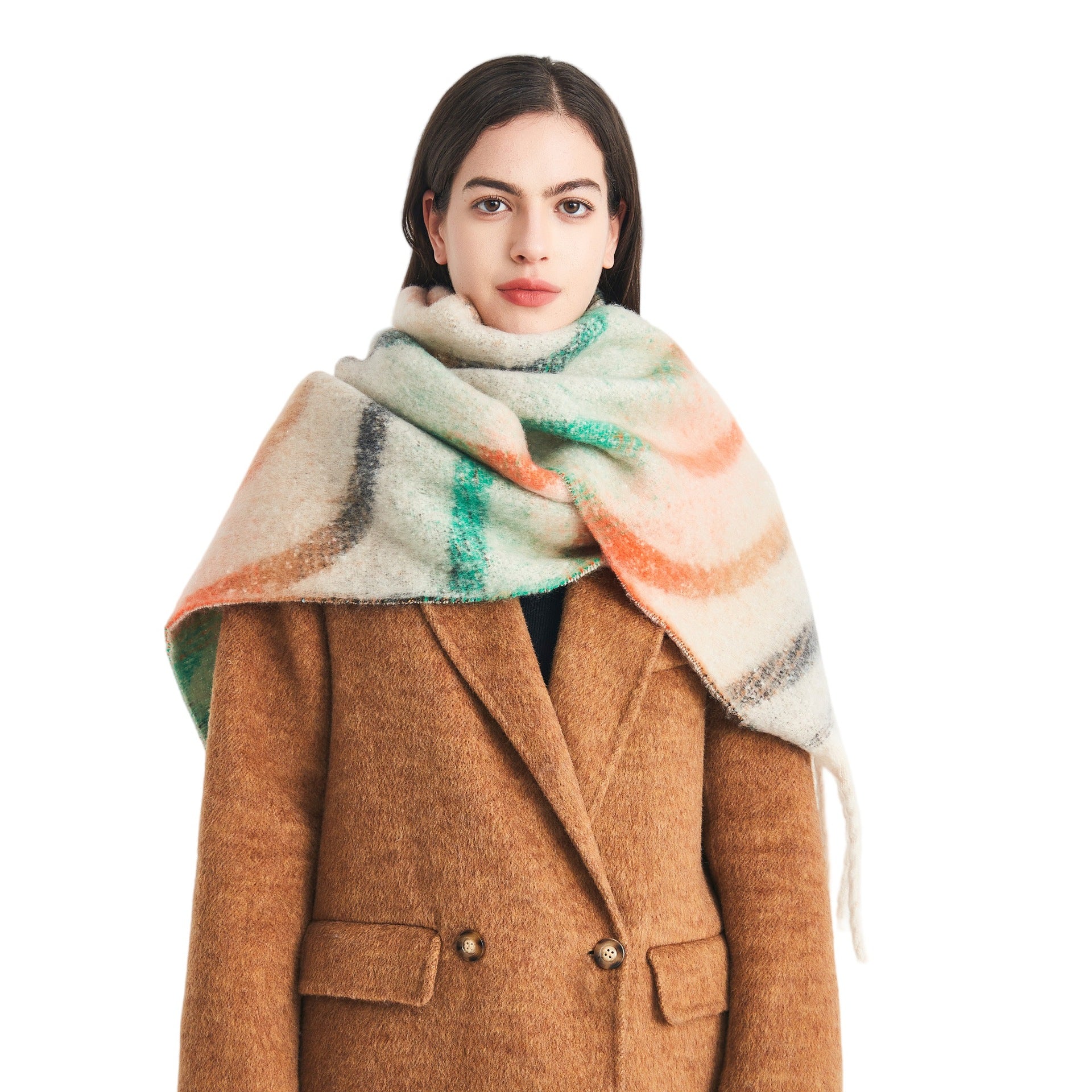 2025 new European, American autumn and winter circle yarn jacquard wavy fringed scarf