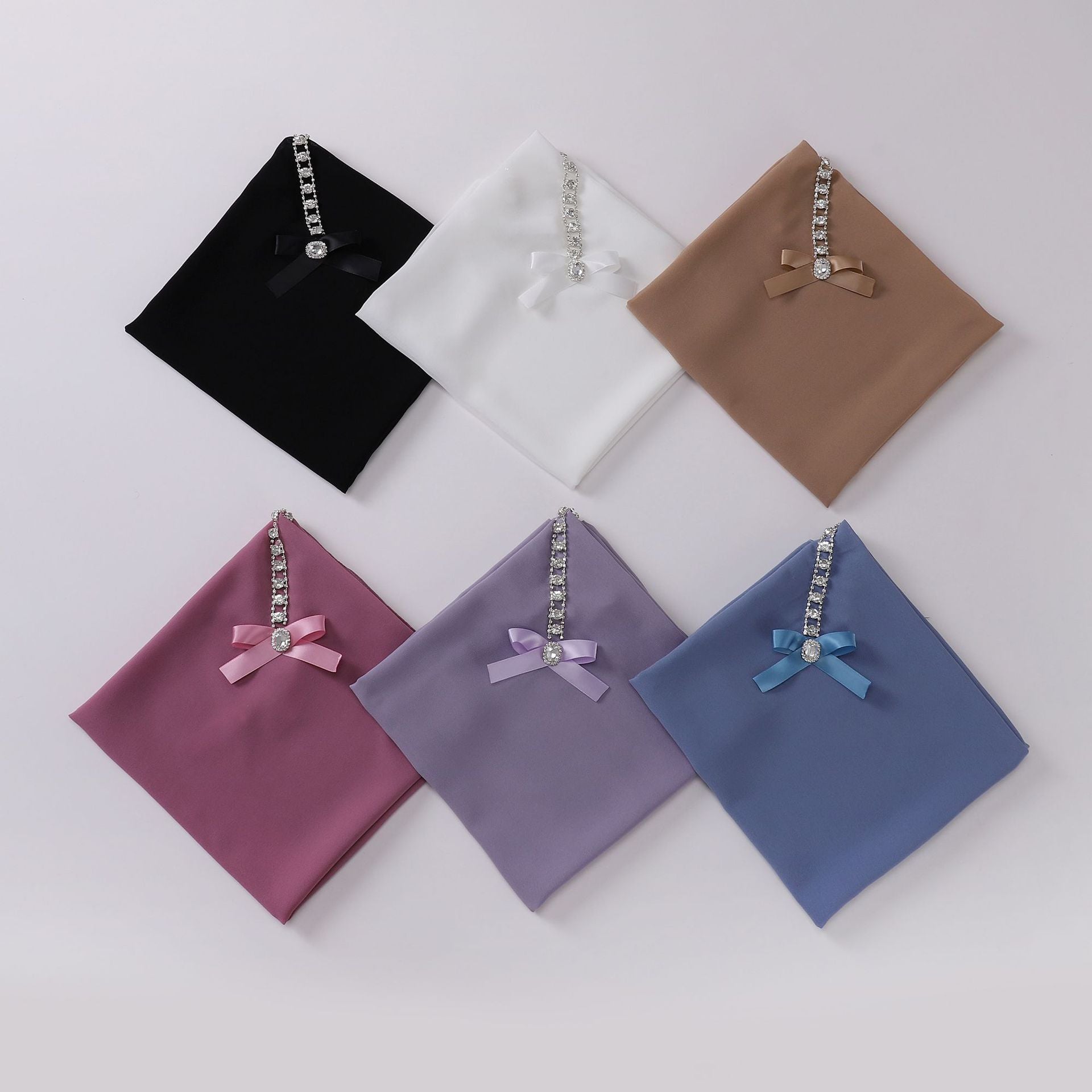 New pearl chiffon high-quality rhinestone bow square scarf headscarf