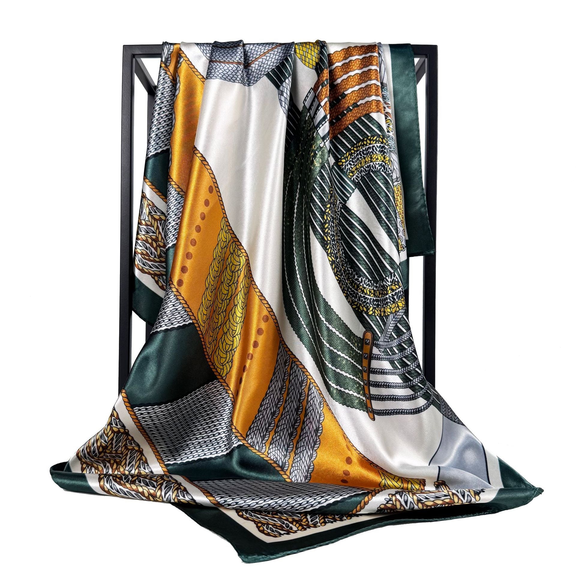 European and American fashion geometric line printed silk scarf, imitation silk satin 90 square scarf, Indonesian ethnic women's bag head scarf