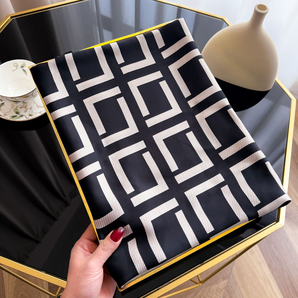 Simple and versatile geometric lines commuter printed long silk scarves, spring, summer and autumn thin travel vacation sunscreen shawls