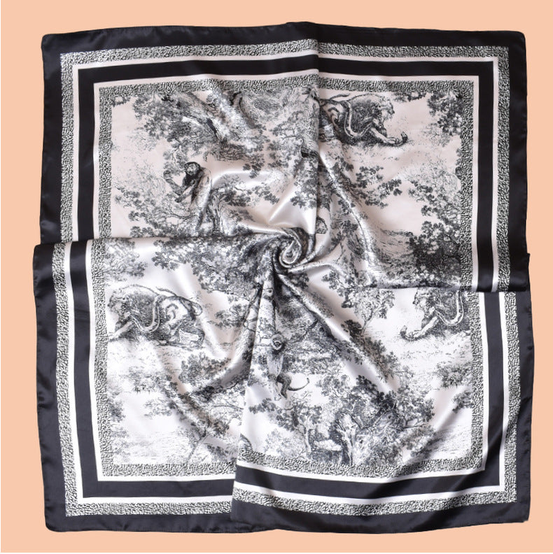 2025 spring and summer ink painting printing versatile decorative scarf headscarf silk scarf 90 high-quality satin square scarf