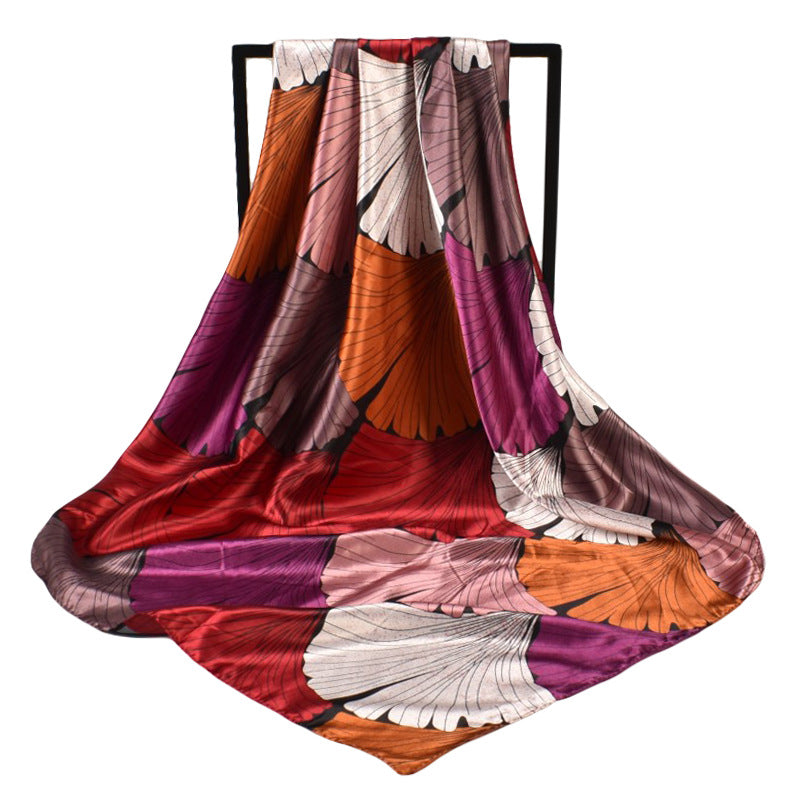 European and American fashion new simple 90cm-color diced leaf large square scarf silk scarf scarf
