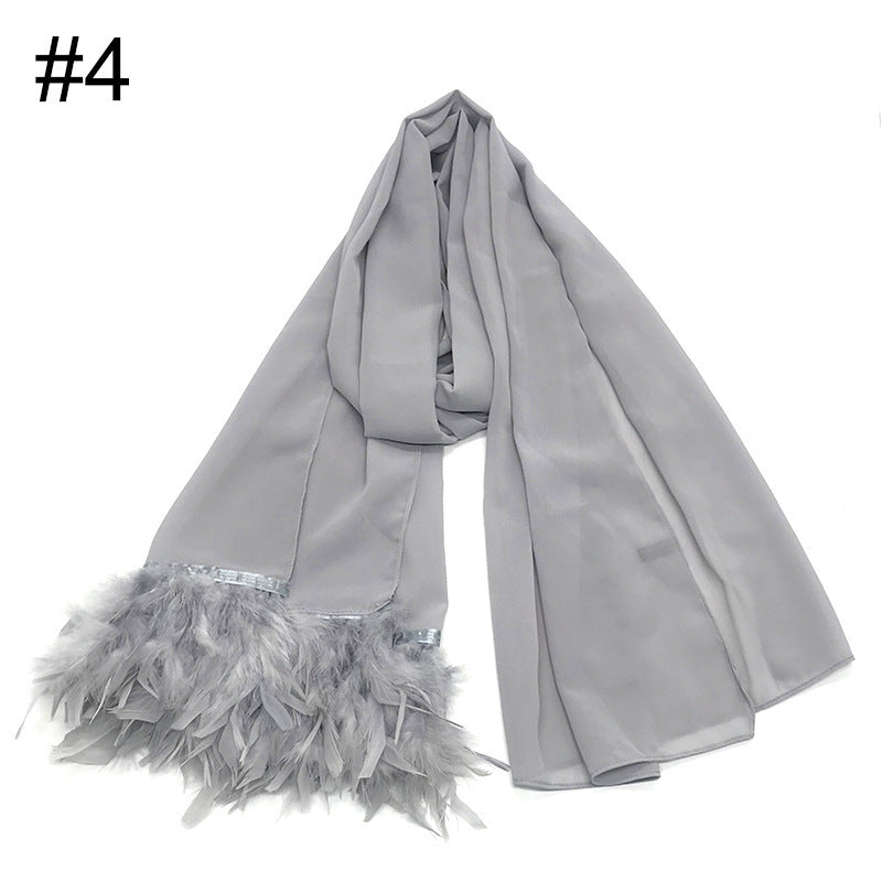 New Pearl Chiffon Feather Bag Head Scarf Malaysia Indonesia Gauze Ostrich Hair Scarf