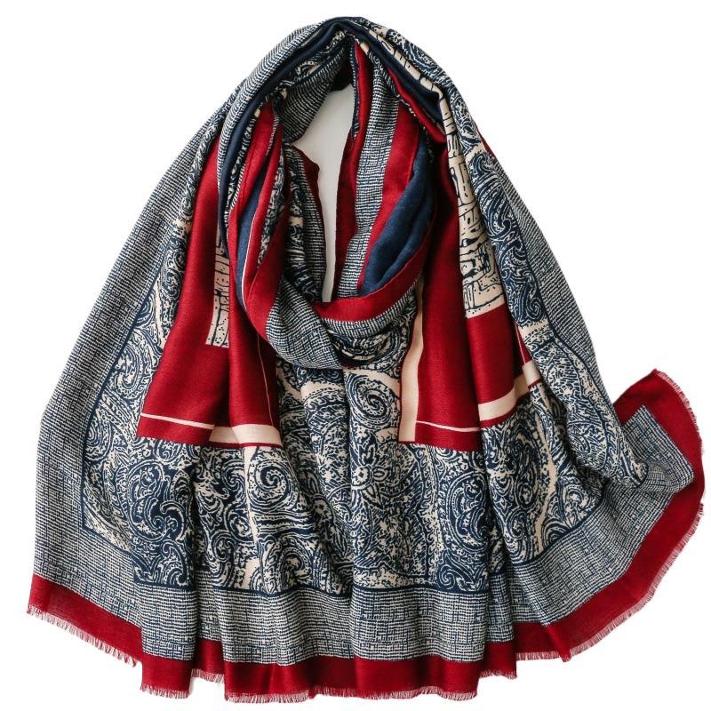ethnic style cotton and linen feel scarf positioning cashew nut geometric silk scarf thick shawl women