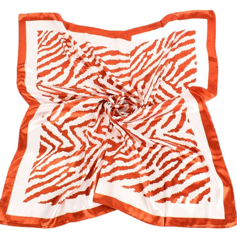 Autumn new simple small fresh zebra pattern plain weave satin 90 large square scarf women's fashion square scarf