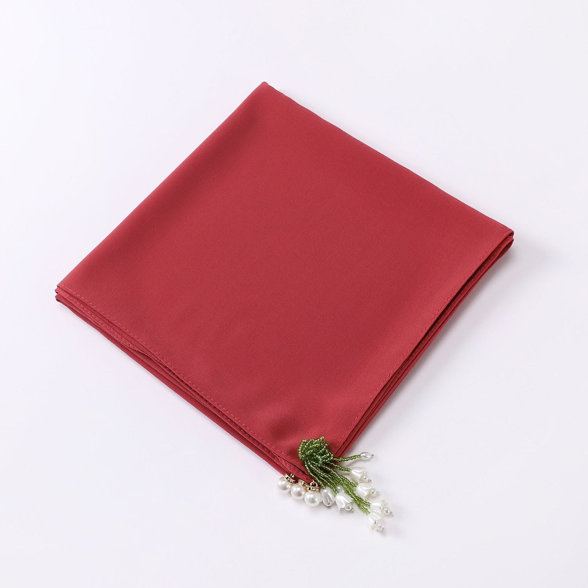 Tulip Rhinestone Pearl Chiffon Square Scarf 90 * 90cm Malaysia Headscarf