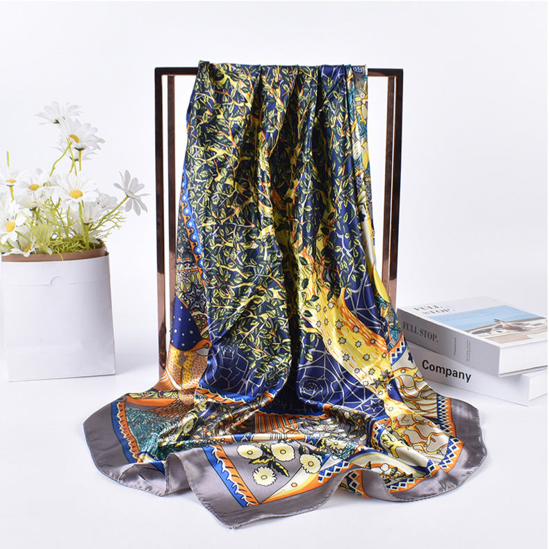 Summer new fashionable versatile natural pattern printing 90-color square scarf silk scarf headscarf